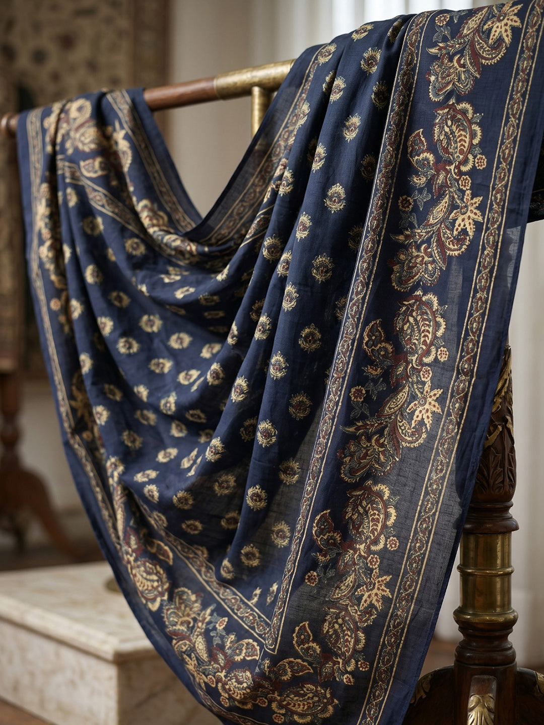 Blue Embroidery Cotton Blend Kurta With Pant & Dupatta