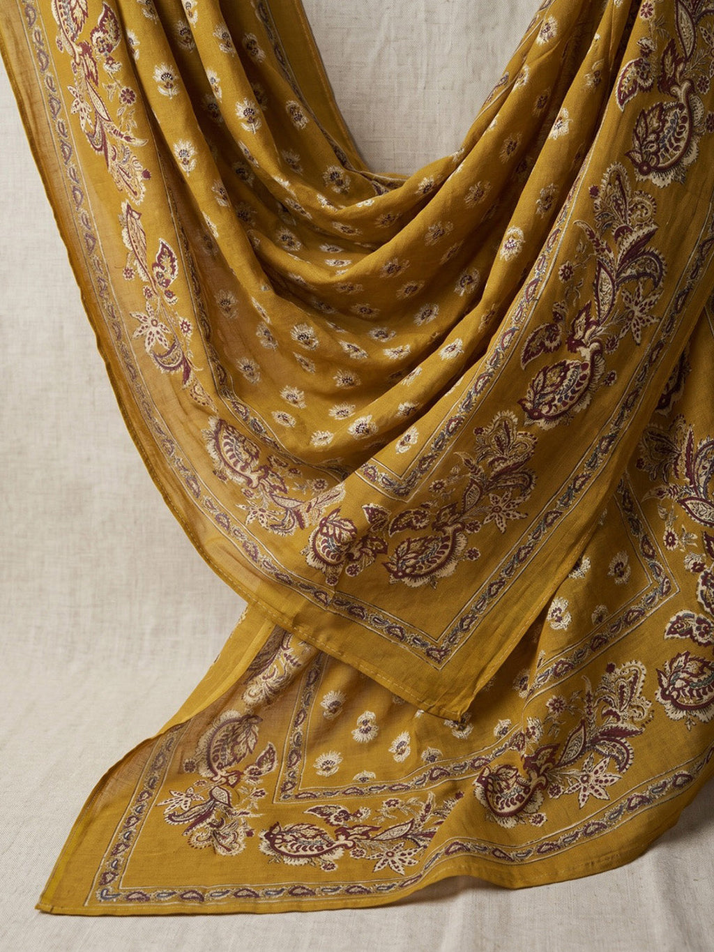 Yellow Printed Cotton Blend Kurta With Pant & Dupatta