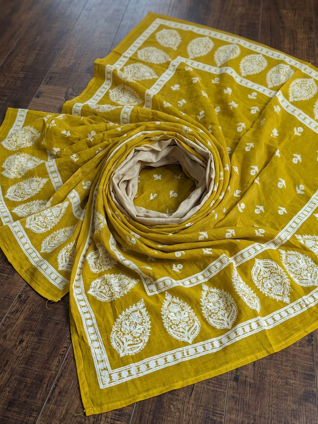 Mustard Printed Cotton Blend Kurta With Pant & Dupatta