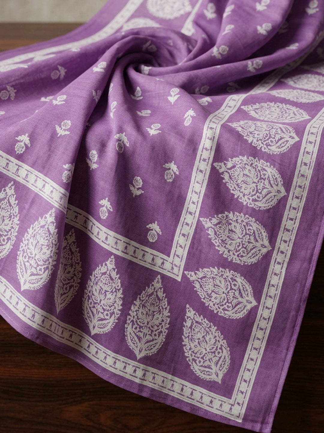Purple Printed Cotton Blend Kurta With Pant & Dupatta