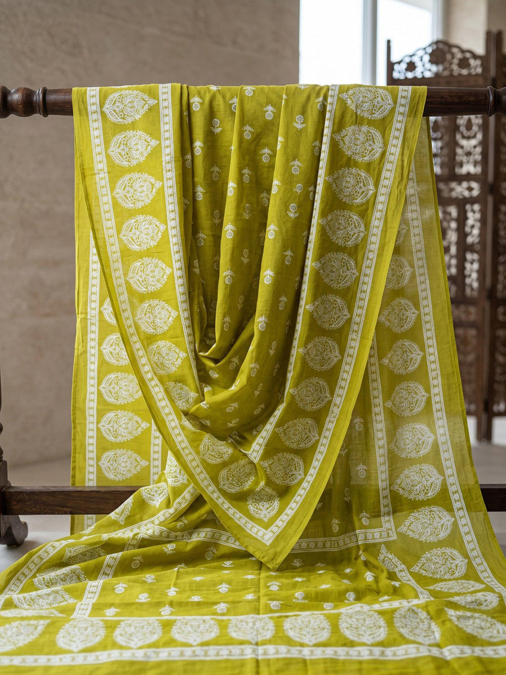 Yellow Printed Cotton Blend Kurta With Pant & Dupatta