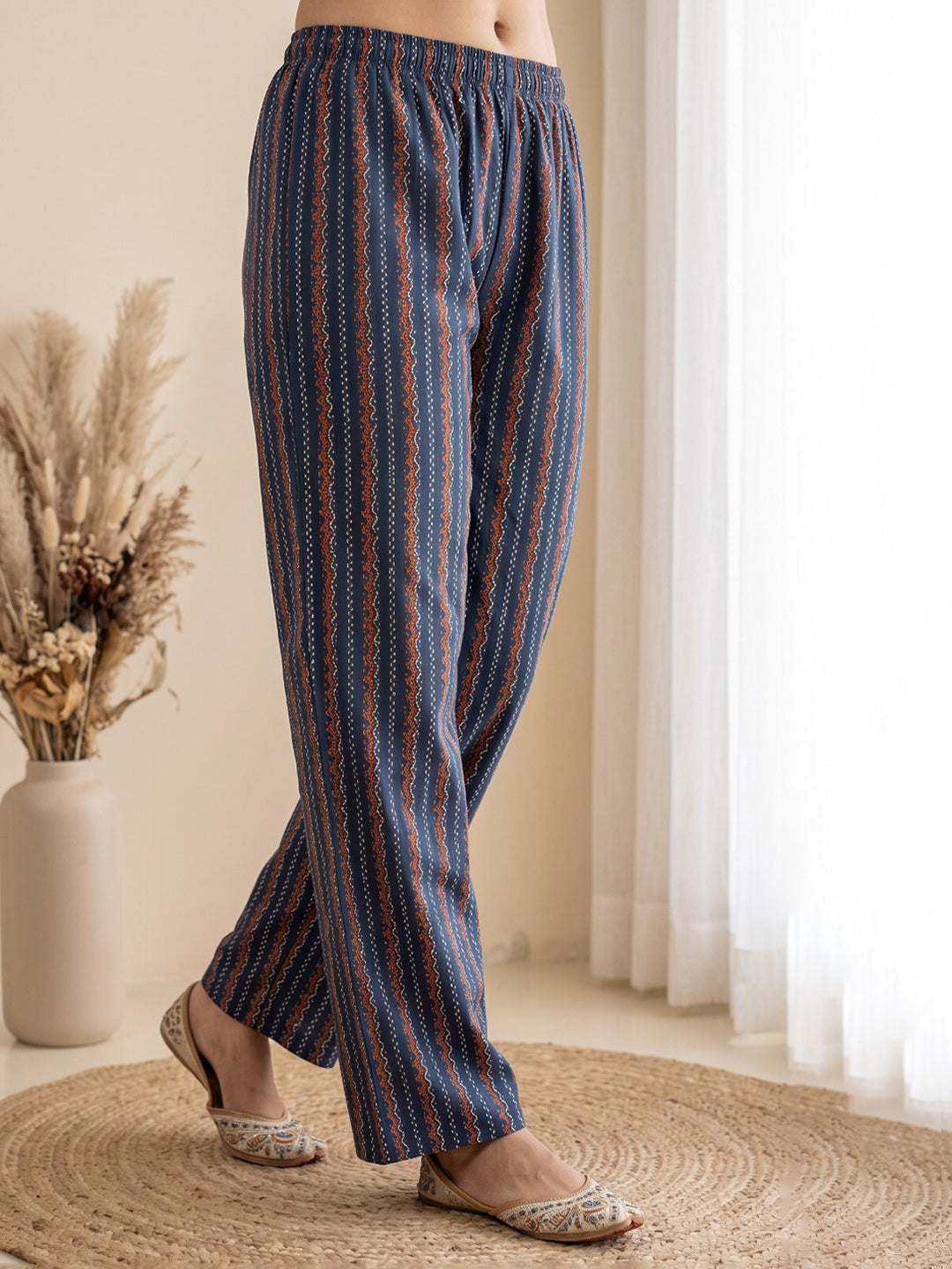 Blue Printed Cotton Blend Kurta With Pant & Dupatta