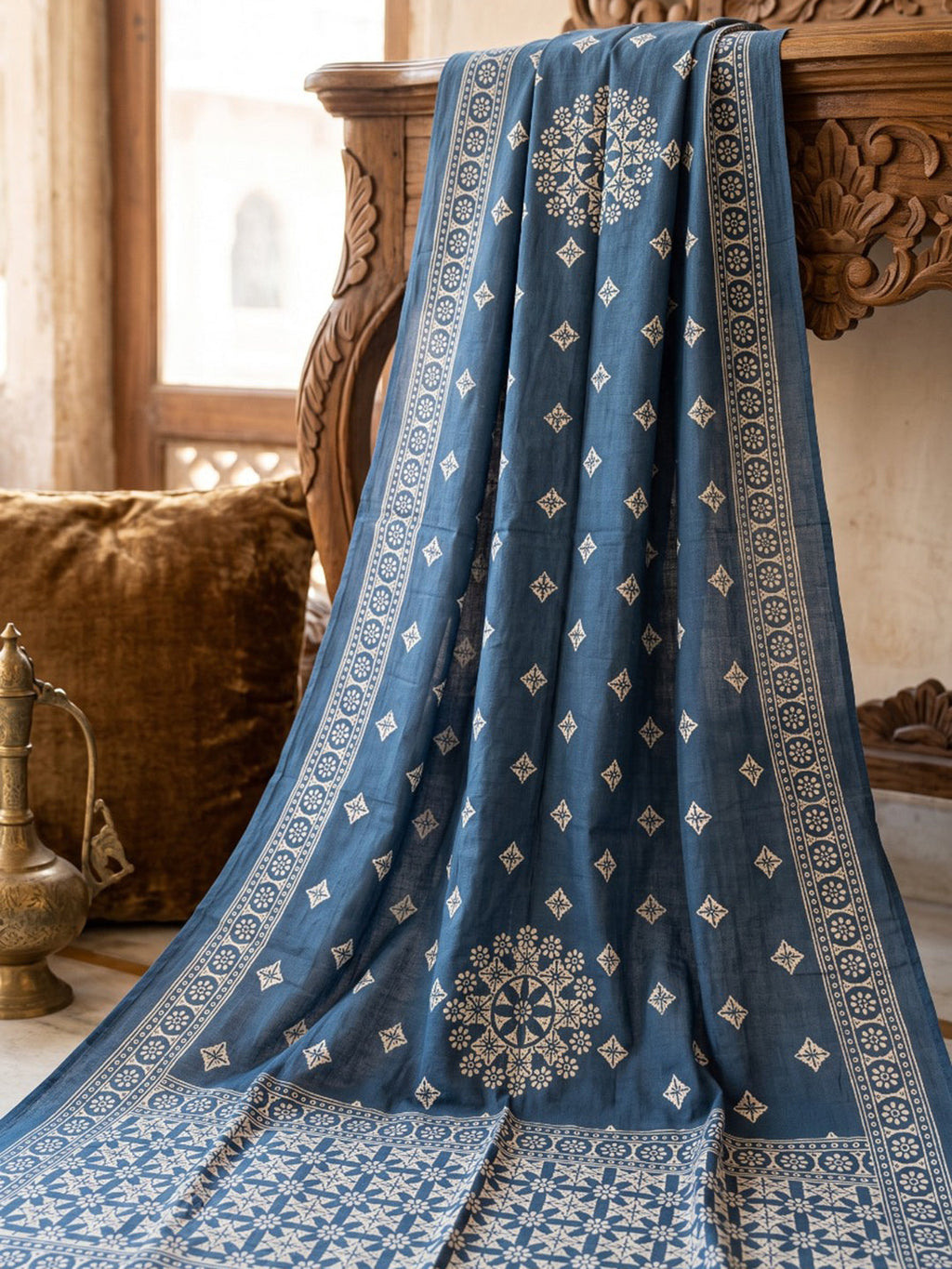 Blue Embroidery Cotton Blend Kurta With Pant & Dupatta