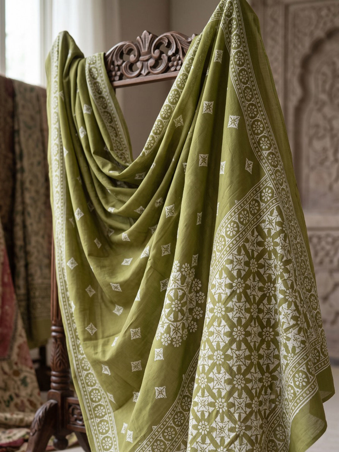Green Embroidery Cotton Blend Kurta With Pant & Dupatta