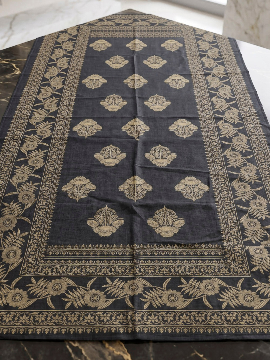 Navy Blue Printed Cotton Blend Kurta With Pant &amp; Dupatta