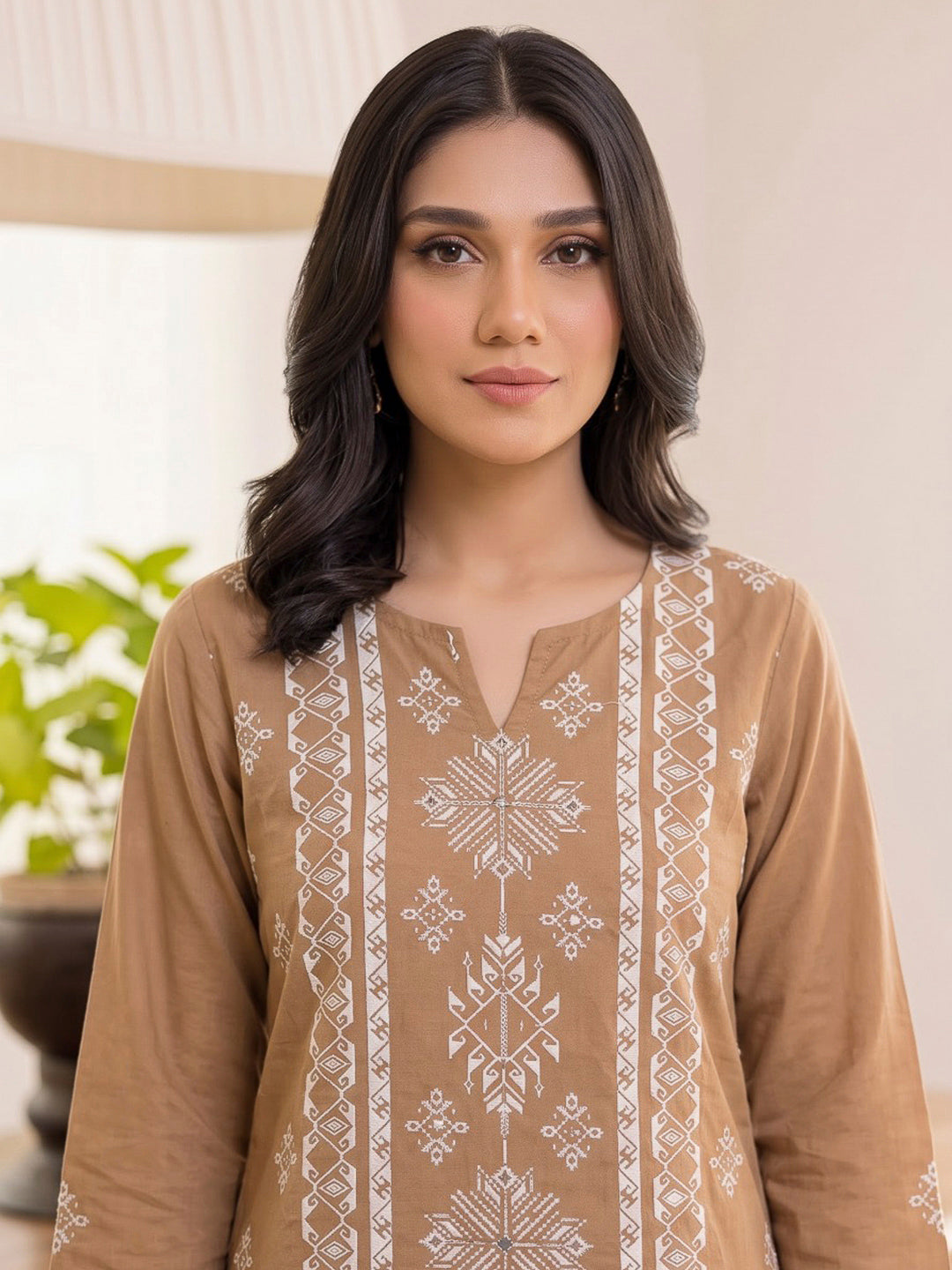 Brown Printed Cotton Blend Kurta With Pant &amp; Dupatta