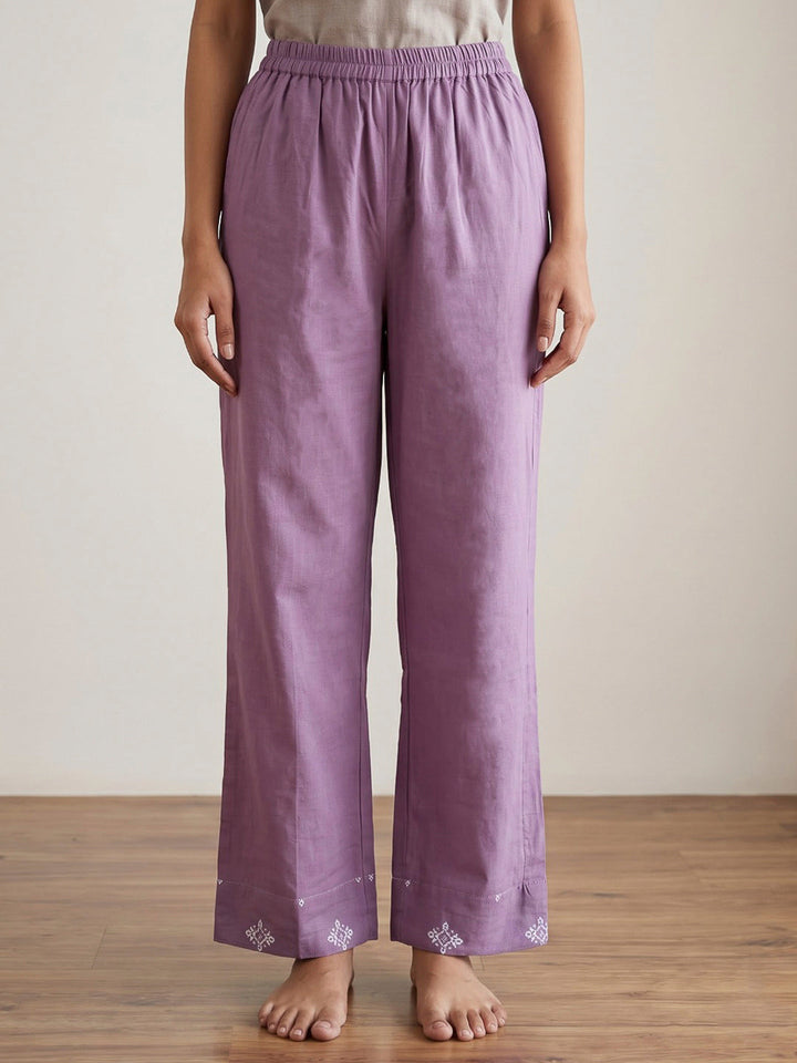 Purple Printed Cotton Blend Kurta With Pant &amp; Dupatta