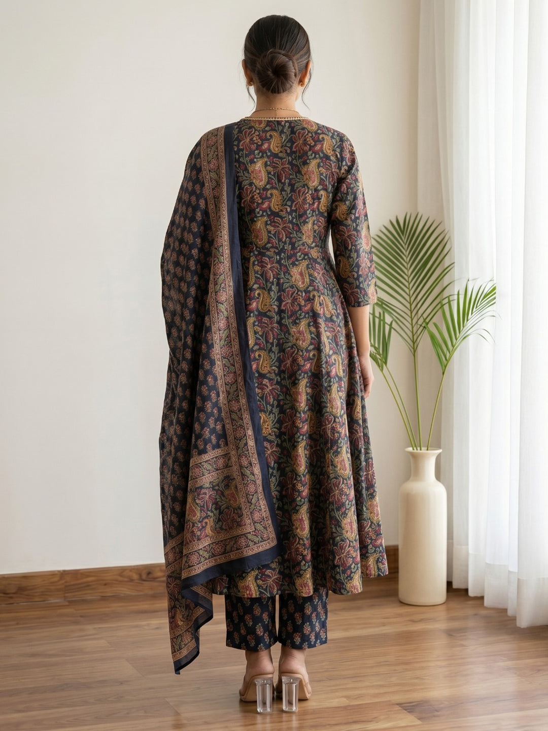 Blue Printed Cotton Blend Kurta With Pant & Dupatta