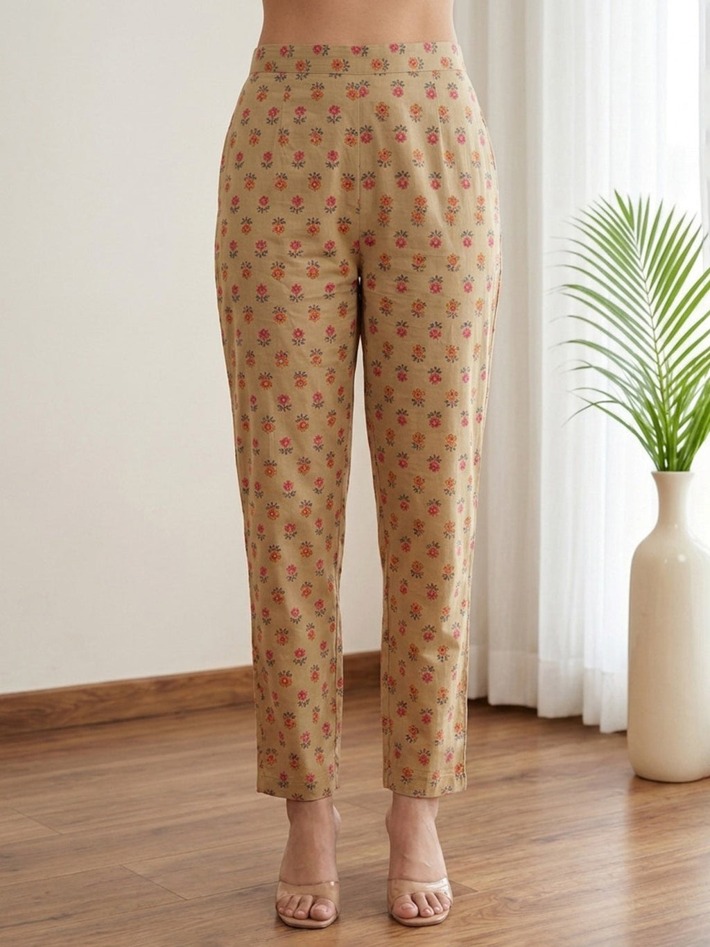 Beige Printed Cotton Blend Kurta With Pant & Dupatta