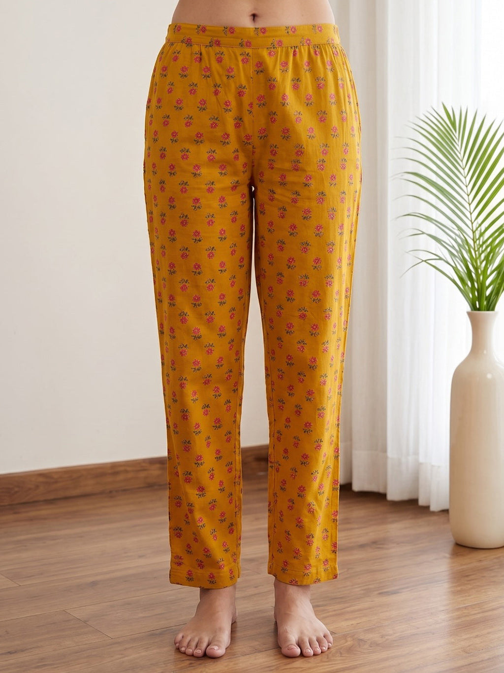 Mustard Printed Cotton Blend Kurta With Pant & Dupatta