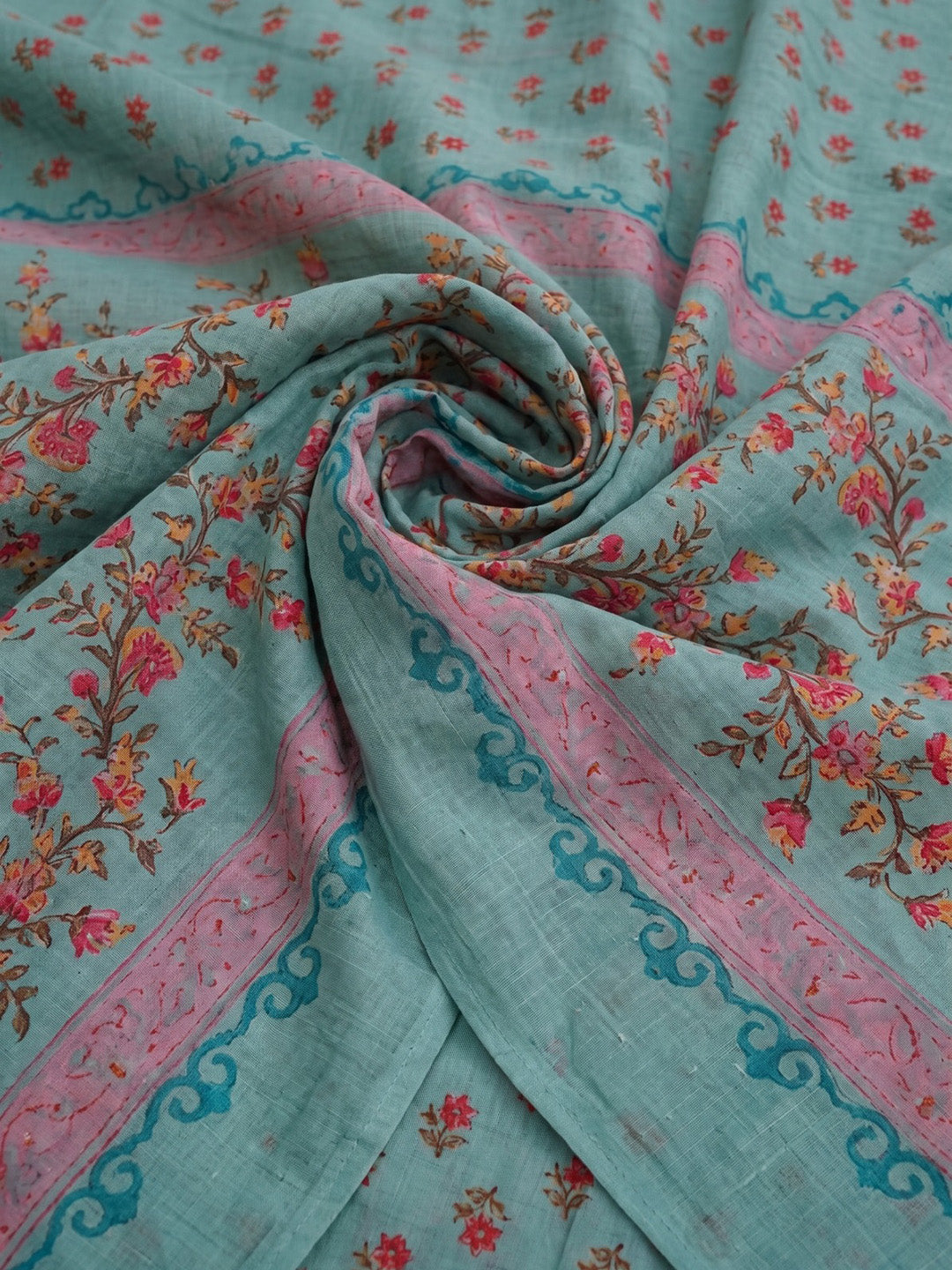 Sky Blue Printed Cotton Blend Kurta With Pant & Dupatta