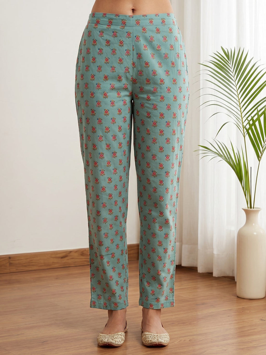 Sky Blue Printed Cotton Blend Kurta With Pant & Dupatta