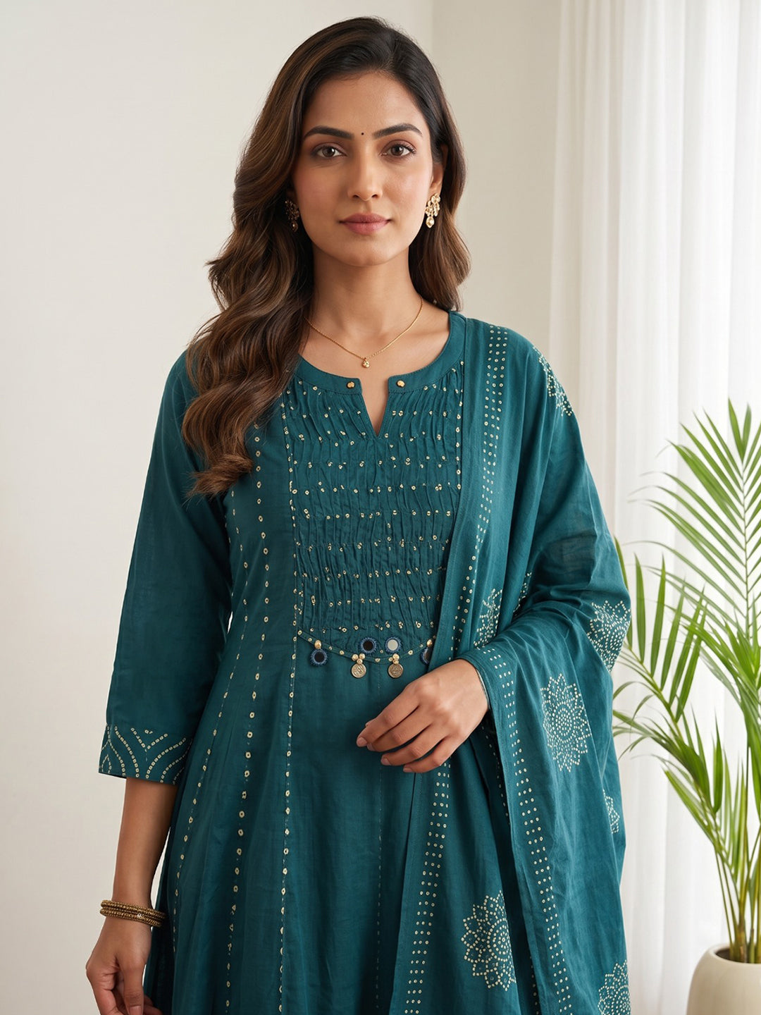 Blue Printed Cotton Blend Kurta With Pant & Dupatta