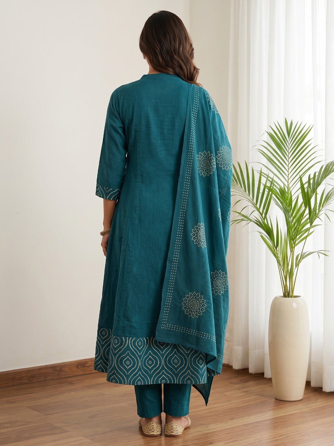 Blue Printed Cotton Blend Kurta With Pant & Dupatta