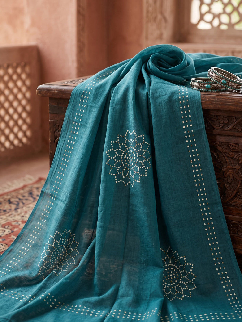 Blue Printed Cotton Blend Kurta With Pant & Dupatta