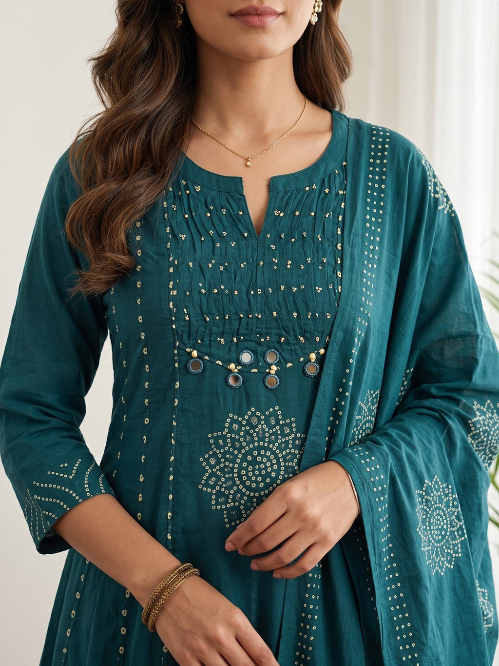 Blue Printed Cotton Blend Kurta With Pant & Dupatta