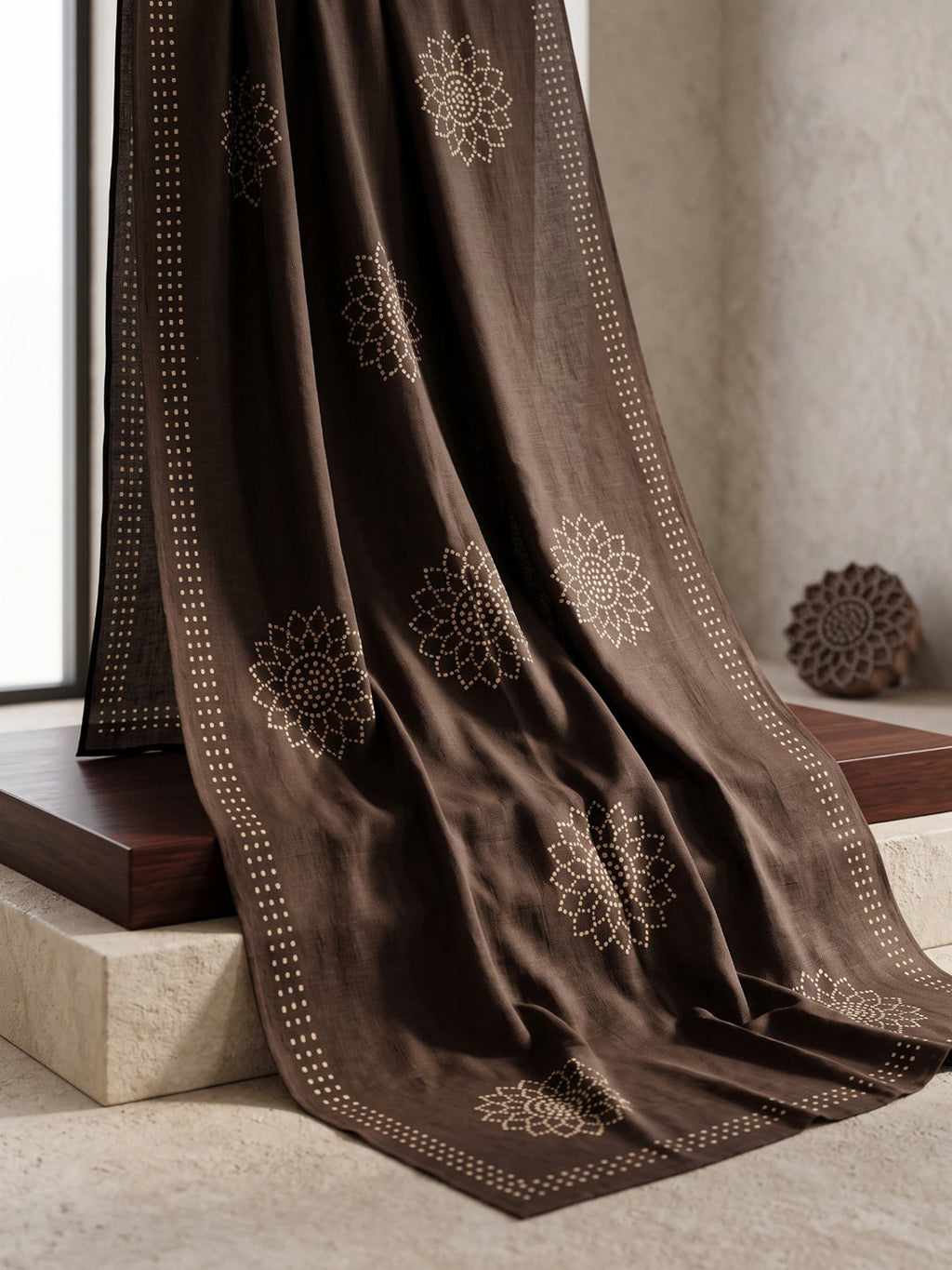 Brown Printed Cotton Blend Kurta With Pant & Dupatta