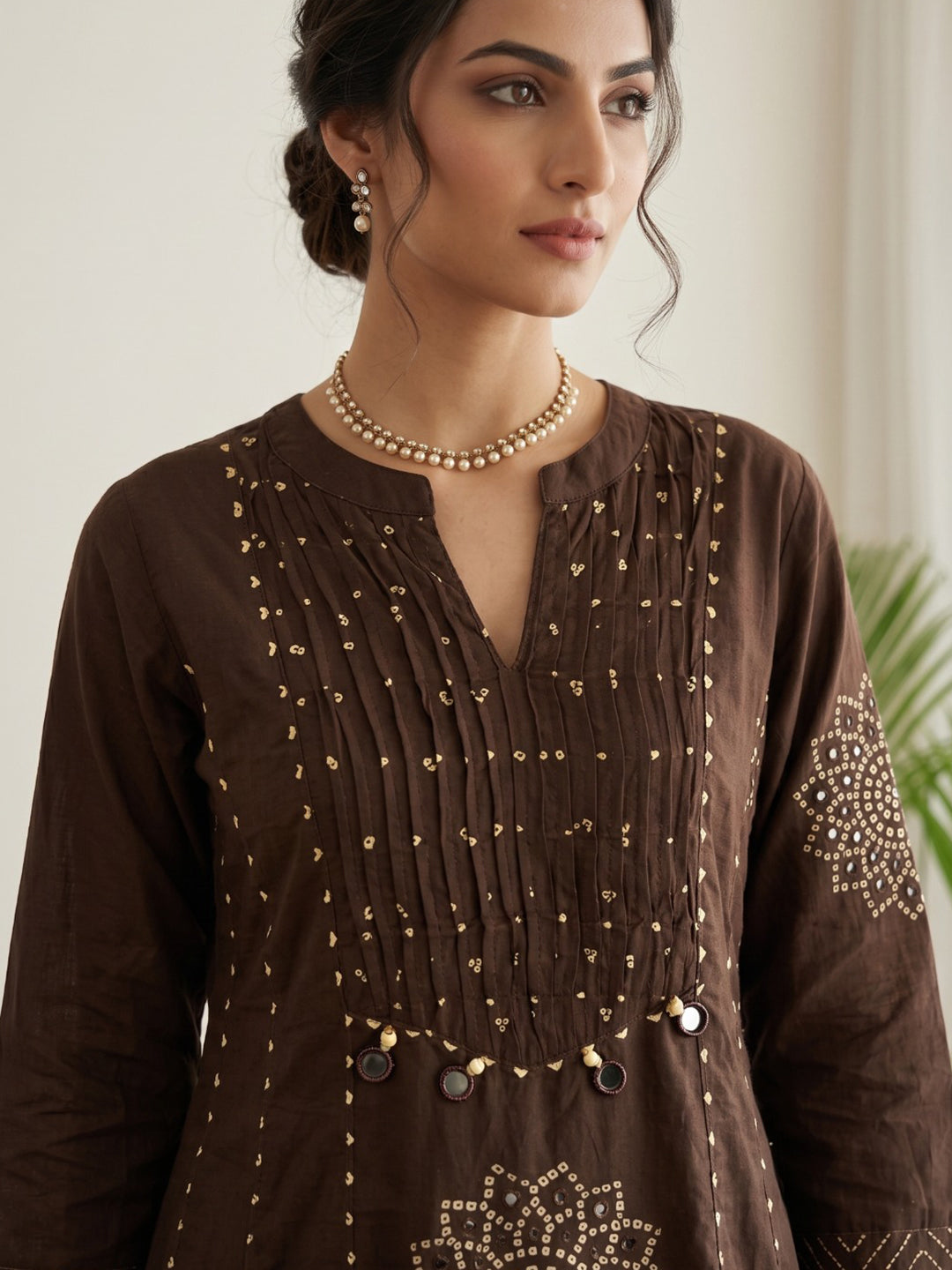 Brown Printed Cotton Blend Kurta With Pant & Dupatta