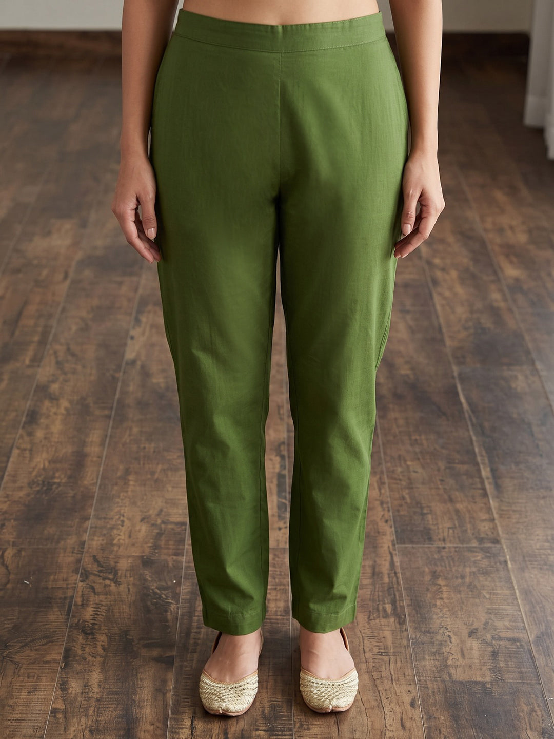 Green Printed Cotton Blend Kurta With Pant & Dupatta