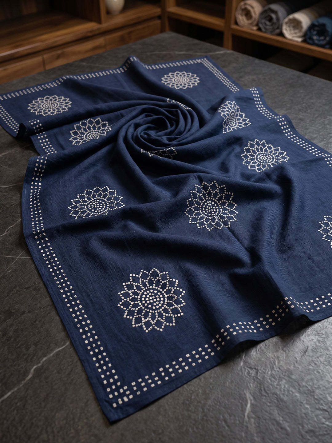 Navy Blue Printed Cotton Blend Kurta With Pant & Dupatta