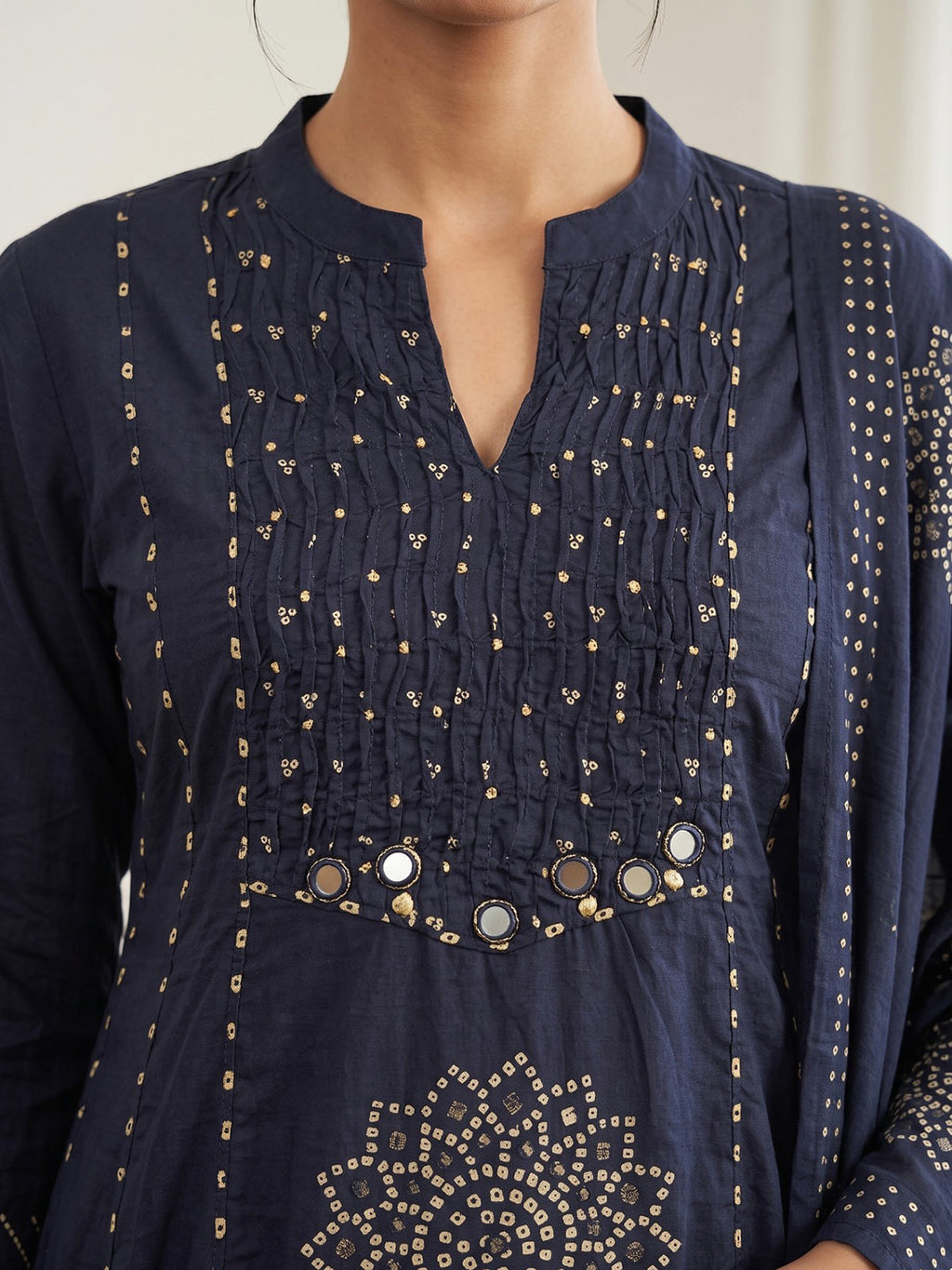 Navy Blue Printed Cotton Blend Kurta With Pant & Dupatta