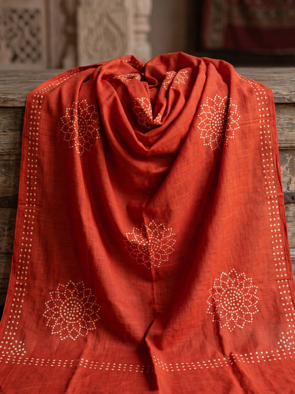 Orange Printed Cotton Blend Kurta With Pant & Dupatta