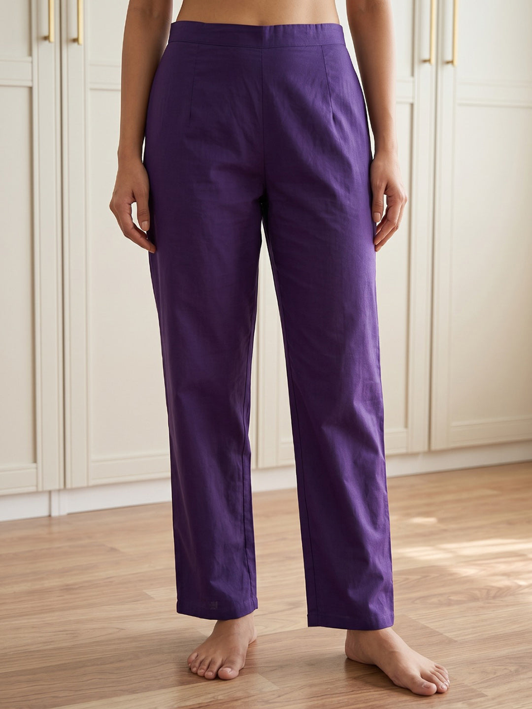 Purple Printed Cotton Blend Kurta With Pant & Dupatta