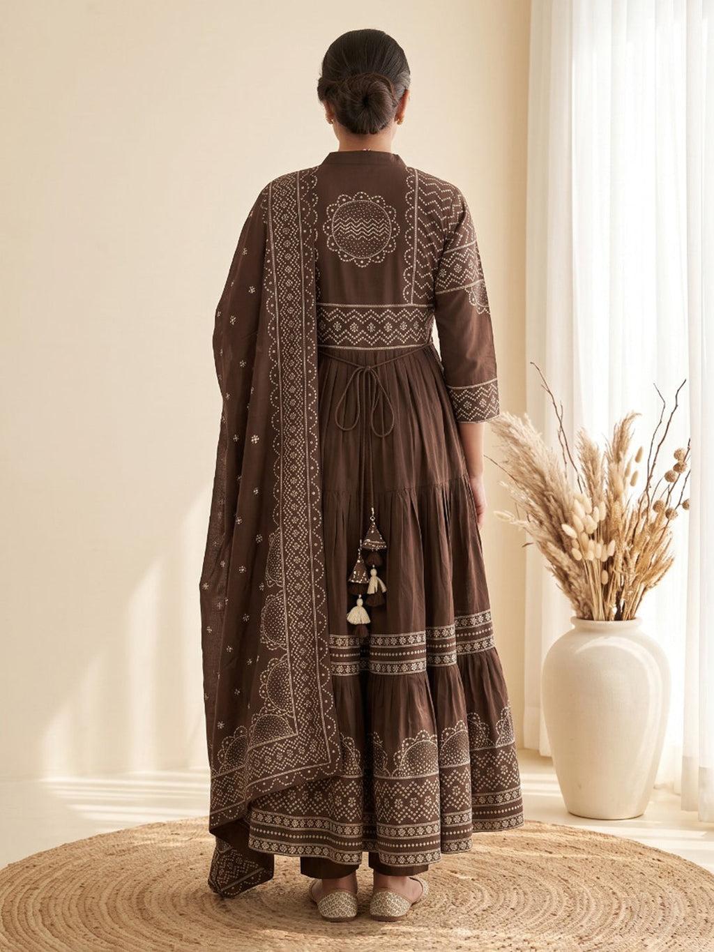 Brown Printed Cotton Blend Kurta With Pant & Dupatta