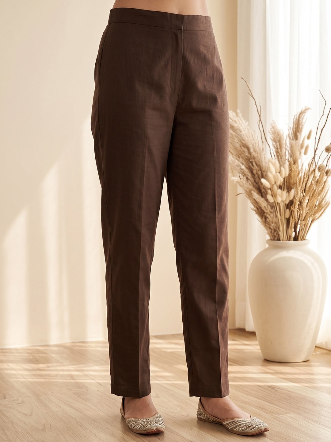 Brown Printed Cotton Blend Kurta With Pant & Dupatta
