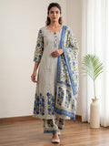 Blue Embroidery Cotton Blend Kurta With Pant & Dupatta