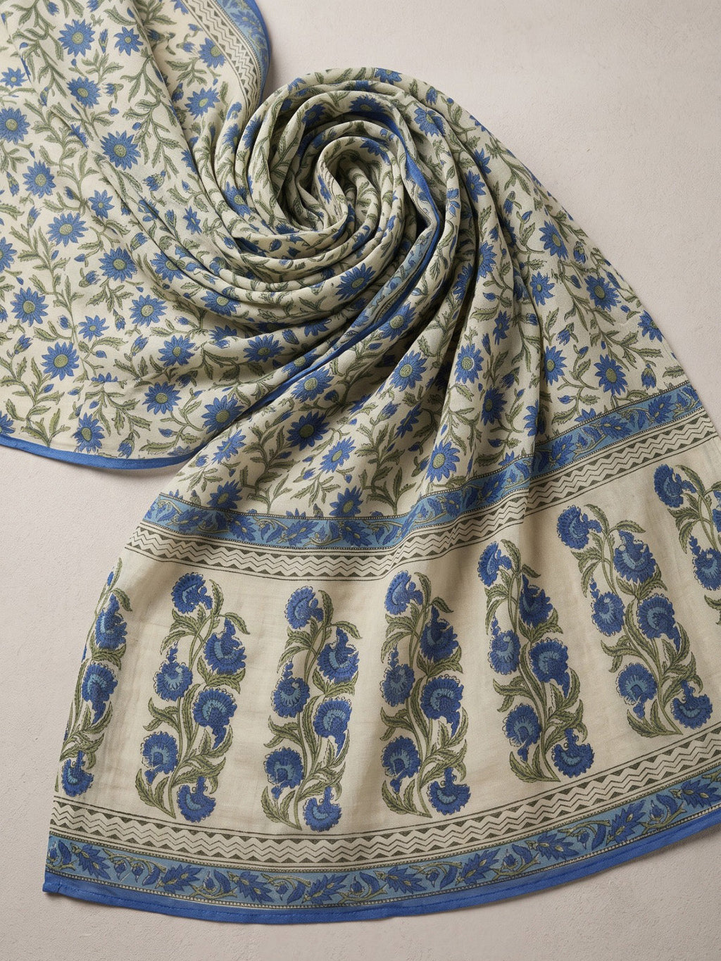 Blue Embroidery Cotton Blend Kurta With Pant & Dupatta