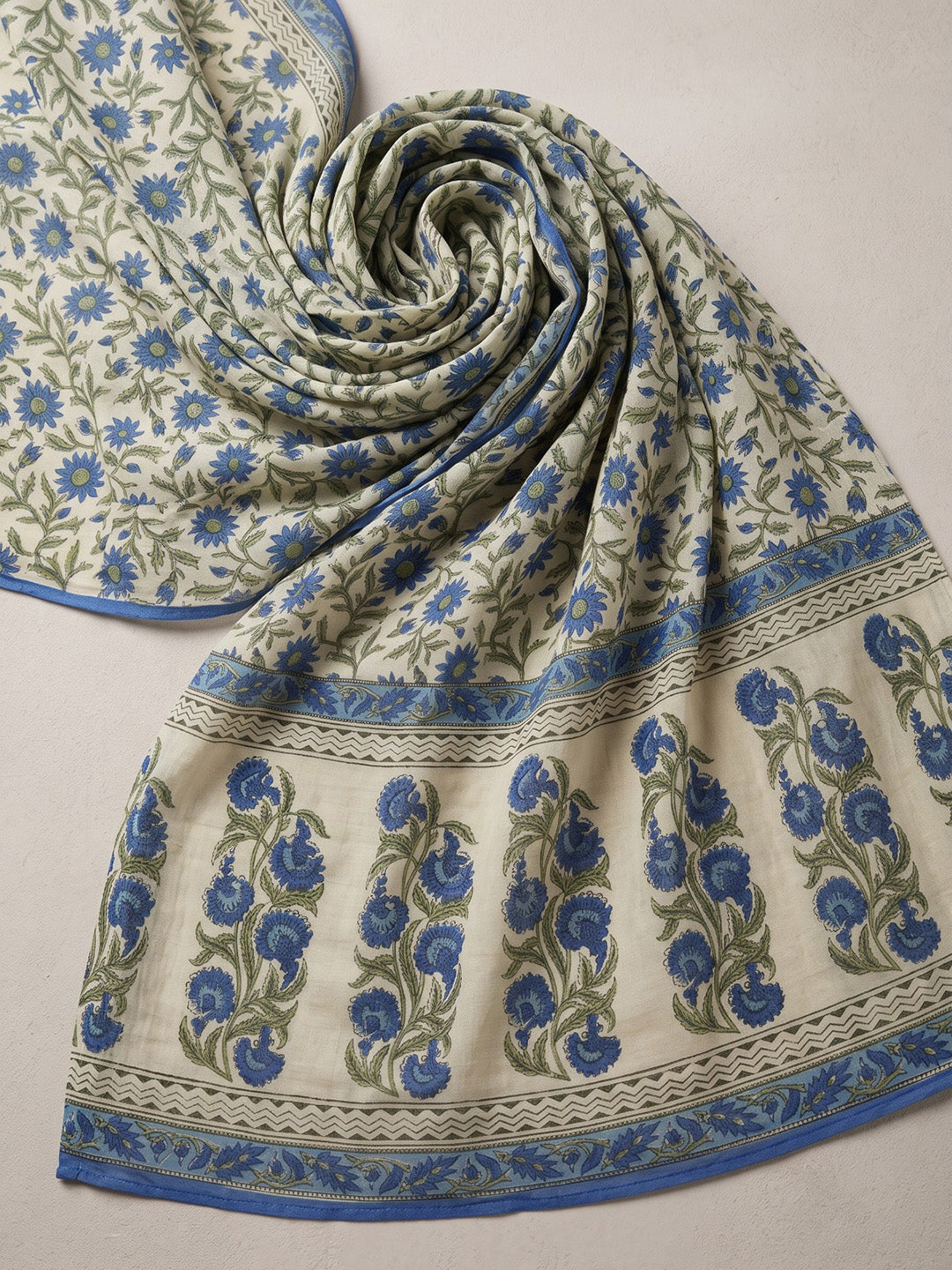 Blue Embroidery Cotton Blend Kurta With Pant & Dupatta