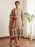 Red Embroidery Cotton Blend Kurta With Pant & Dupatta