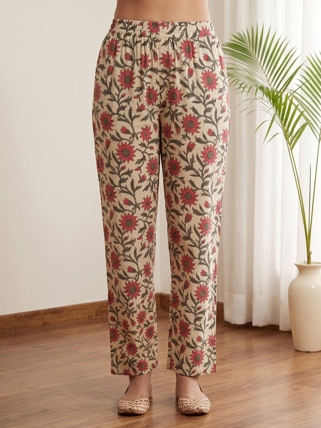 Red Embroidery Cotton Blend Kurta With Pant & Dupatta