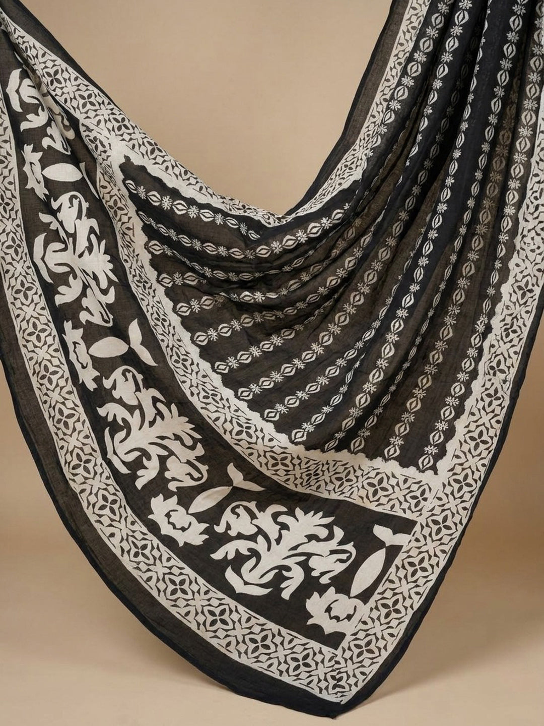 Black Printed Cotton Blend Kurta With Pant & Dupatta