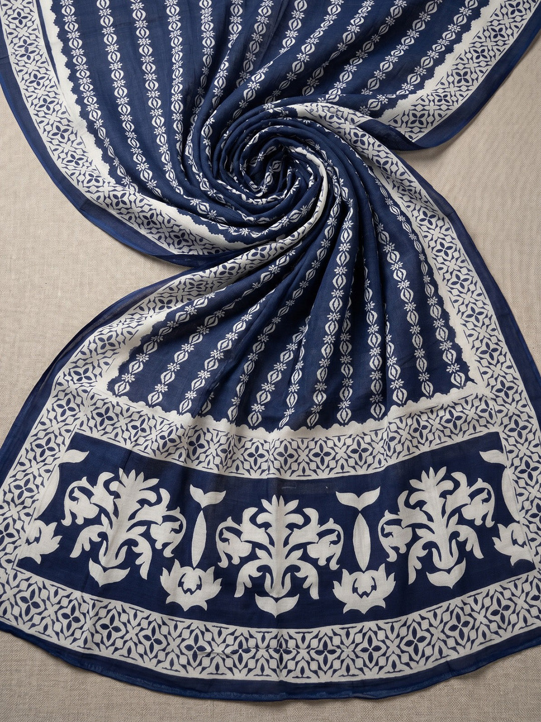 Blue Printed Cotton Blend Kurta With Pant & Dupatta