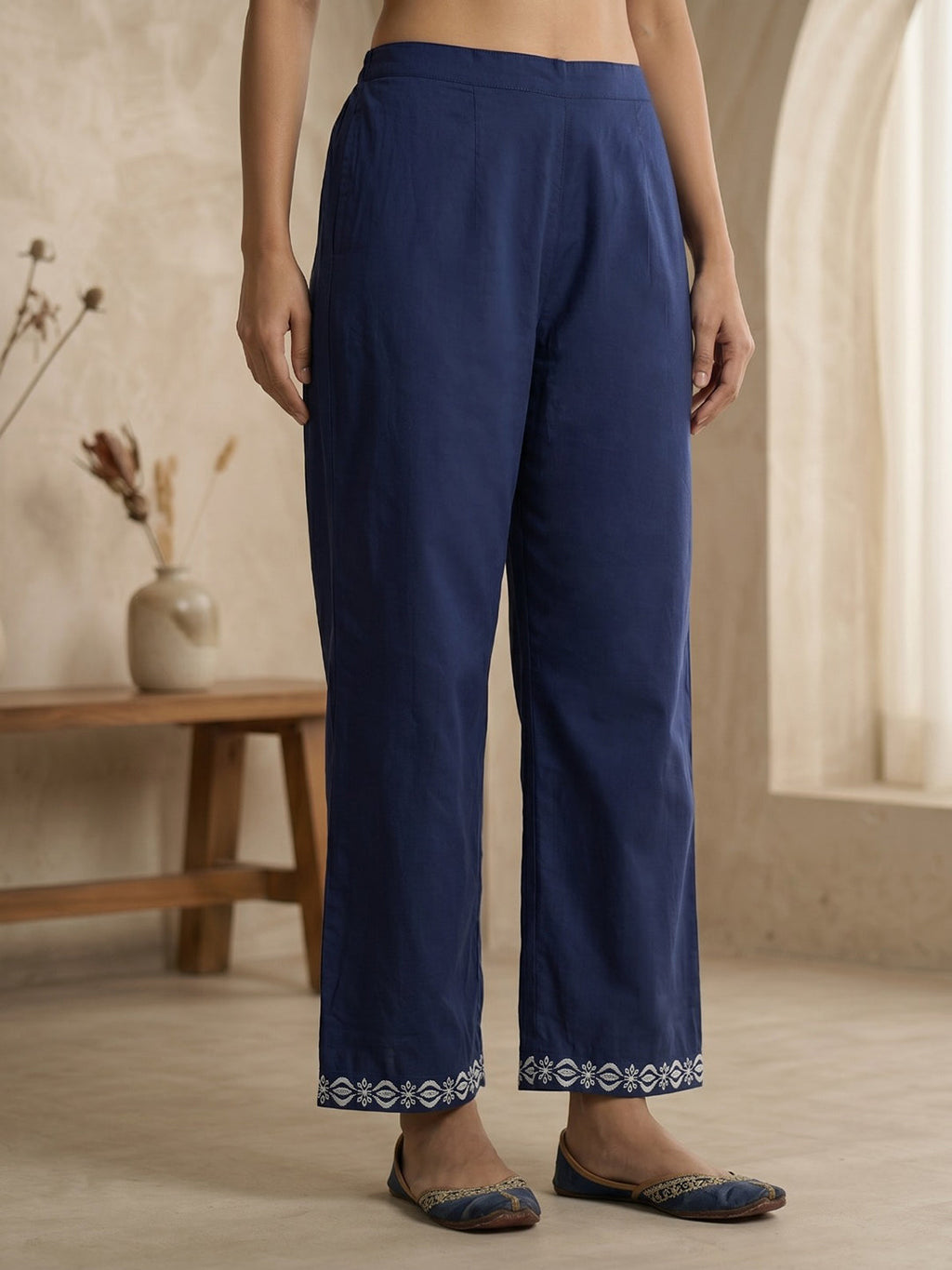 Blue Printed Cotton Blend Kurta With Pant & Dupatta