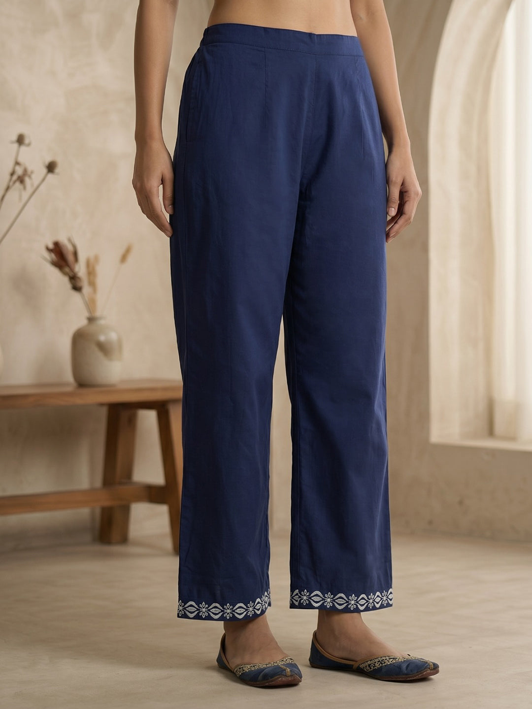 Blue Printed Cotton Blend Kurta With Pant & Dupatta