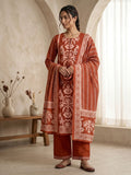 Orange Printed Cotton Blend Kurta With Pant & Dupatta