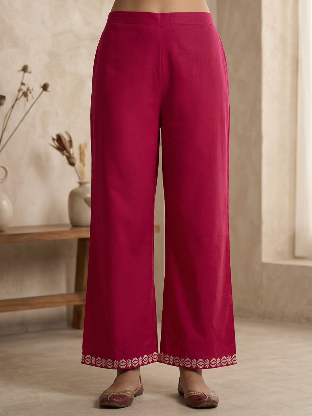 Pink Printed Cotton Blend Kurta With Pant & Dupatta