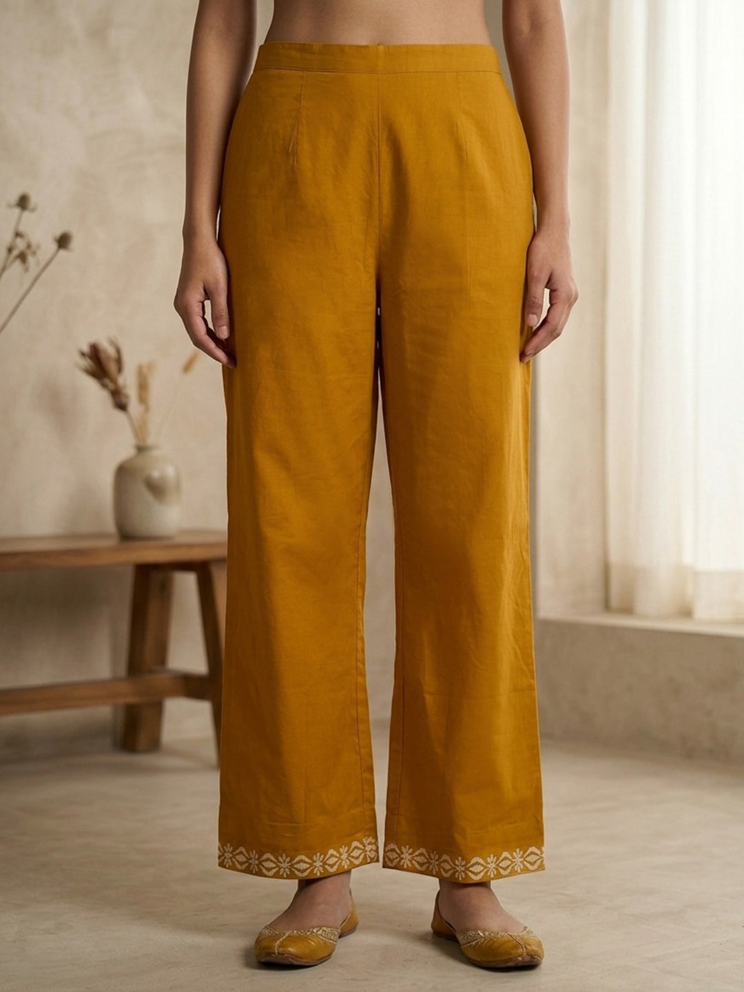 Yellow Printed Cotton Blend Kurta With Pant & Dupatta