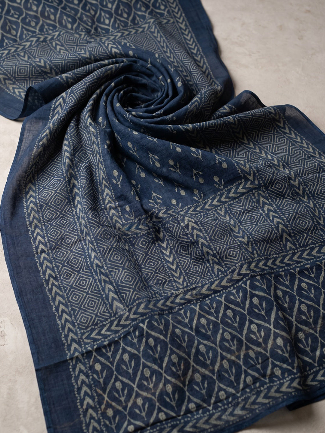 Blue Printed Cotton Blend Kurta With Pant & Dupatta