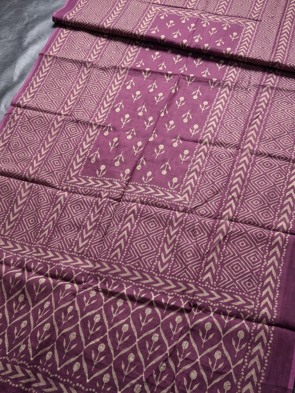 Wine Printed Cotton Blend Kurta With Pant & Dupatta