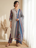 Blue Printed Cotton Blend Kurta With Pant & Dupatta