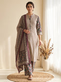 Brown Printed Cotton Blend Kurta With Pant & Dupatta