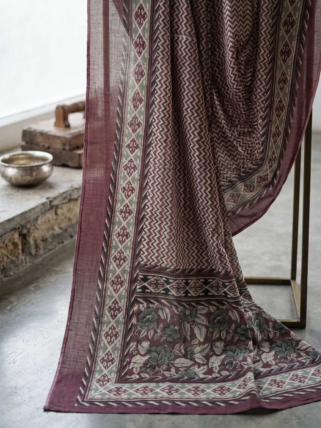 Brown Printed Cotton Blend Kurta With Pant & Dupatta