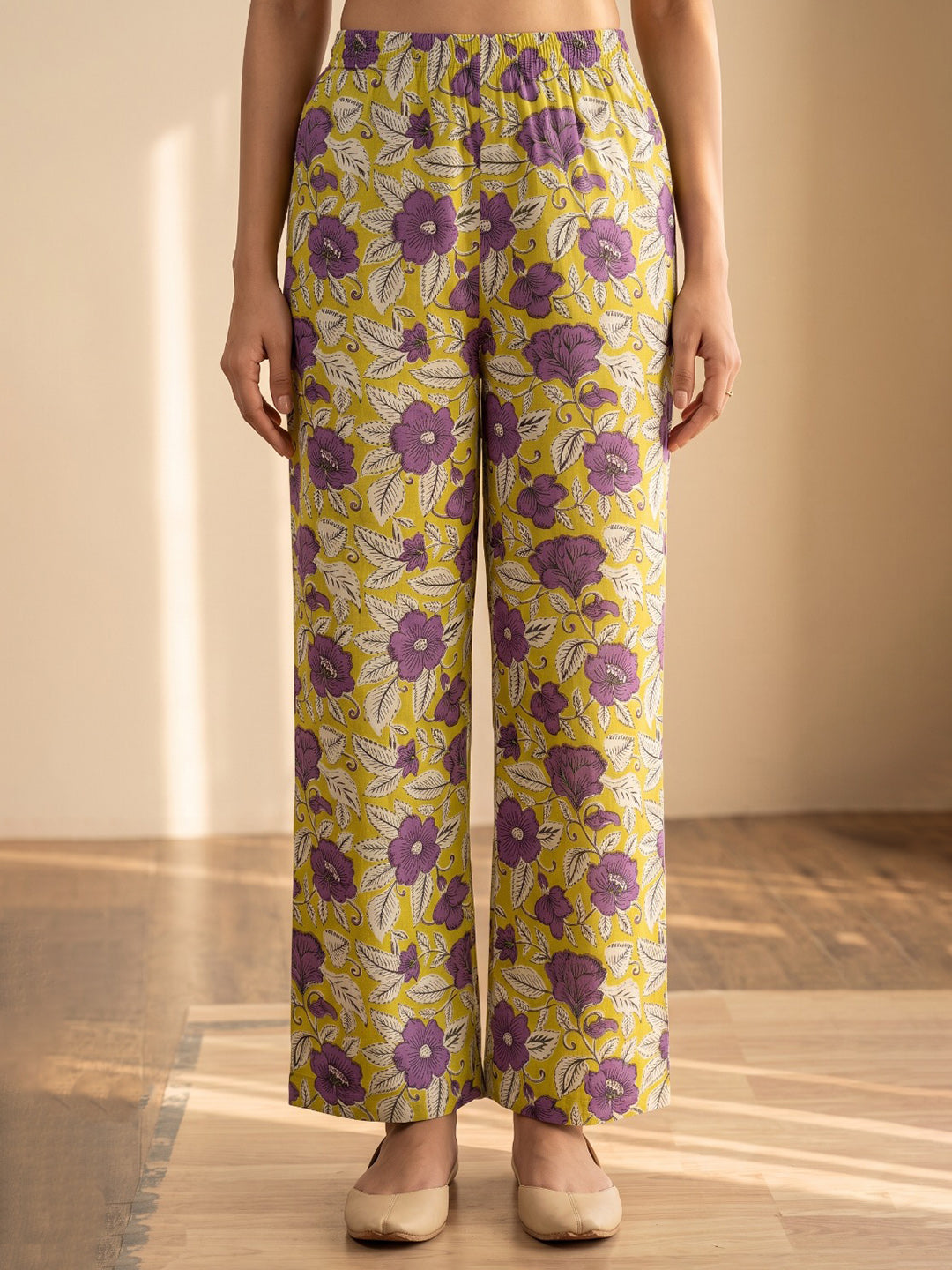 Mustard Printed Cotton Blend Kurta With Pant & Dupatta