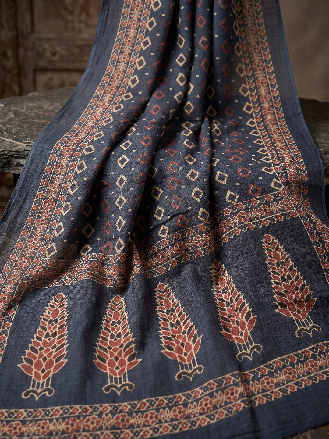 Blue Printed Cotton Blend Kurta With Pant &amp; Dupatta