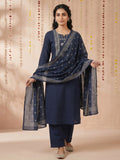 Blue Printed Cotton Blend Round Neck Suit Set