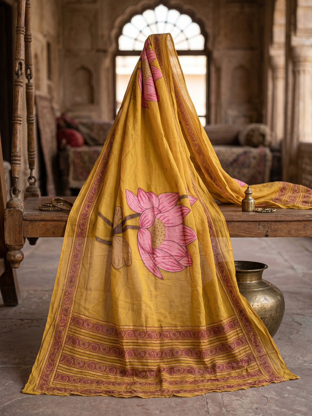 Mustard Embroidered Cotton Blend Round Neck Suit Set